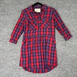 Girl Krazy‎ Womens S Plaid Shirt Dress Red Blue 3/4 Sleeve Y2K Indie Sleazecore